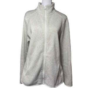 Eddie Bauer Zip-Up Cardigan Mock Neck Fleece Four-Pocket Oatmeal Cream Trim 2XL